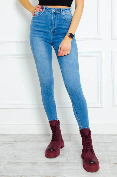 SPODNIE JEANSOWE SKINNY Z BARDZO WYSOKIM STANEM- JASNY JEANS