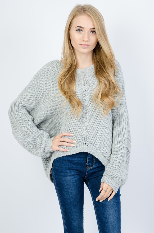 SZARY SWETER PRZEPLATANY SREBRNĄ NITKĄ