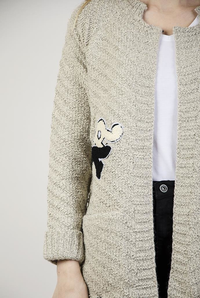 Kardigan z domieszką wełny beżowy z naszywkami