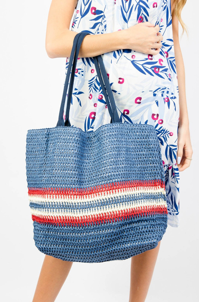 NIEBIESKA SŁOMIANA TORBA PLAŻOWA 