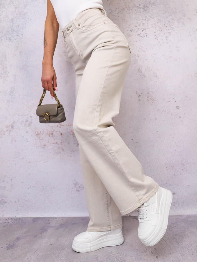 BEŻOWE SPODNIE JEANSOWE Z SZEROKIMI NOGAWKAMI