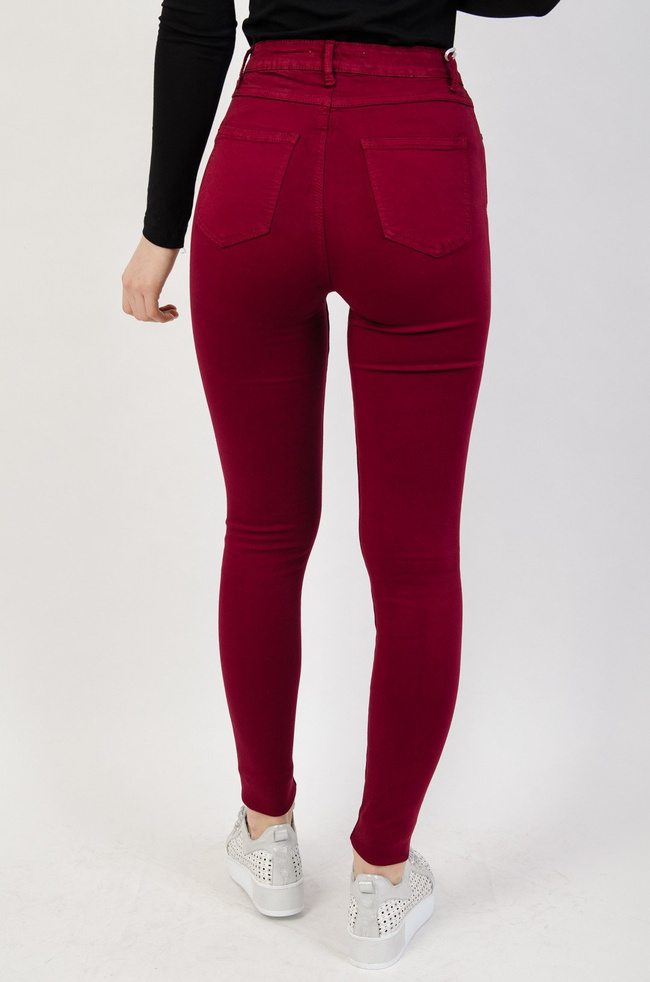 Bordowe dopasowane spodnie z wysokim stanem