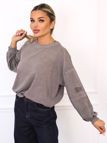BLUZA OVERSIZE Z NASZYWKĄ- SZARA