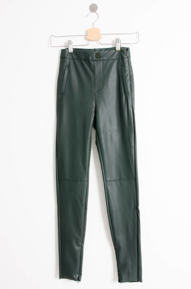 ZIELONE SPODNIE Z IMITACJI SKÓRY Z WYSOKIM STANEM