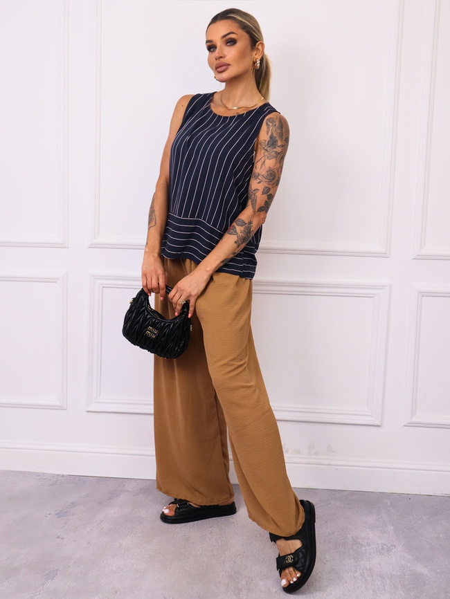 TOP NA RAMIĄCZKACH W PASKI- GRANATOWY