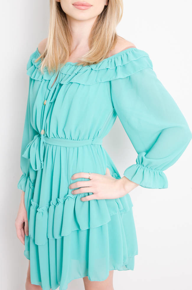 SUKIENKA SZYFONOWA Z HISZPAŃSKIM DEKOLTEM ZIELONA