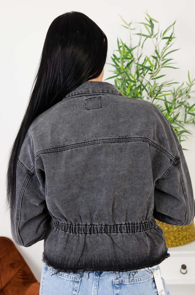 CIEMNO SZARA KURTKA JEANSOWA Z MARSZCZENIEM