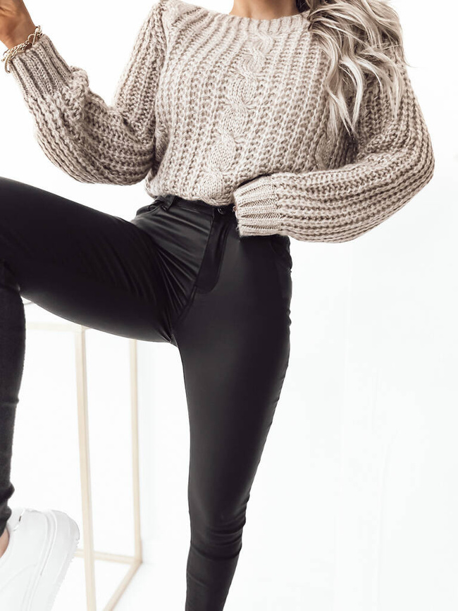 CZARNE WOSKOWANE SPODNIE Z WYSOKIEJ JAKOŚCI ELASTYCZNEGO MATERIAŁU