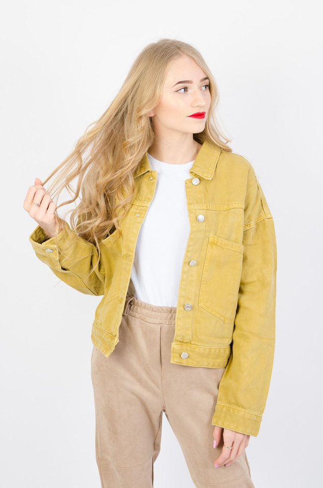 MUSZTARDOWA SZTRUKSOWA KURTKA Z KIESZENIAMI