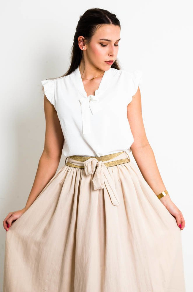 BIAŁA ELEGANCKA BLUZKA KOSZULOWA Z WIĄZANIEM