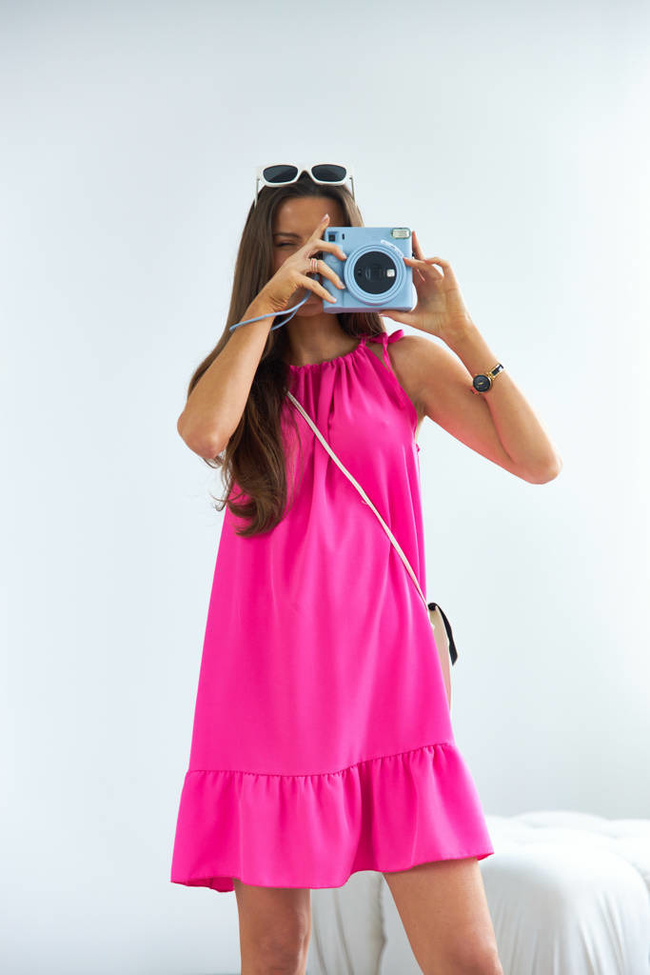 SUKIENKA Z WIĄZANIEM I OZDOBNĄ FALBANĄ- CIEMNY RÓŻ