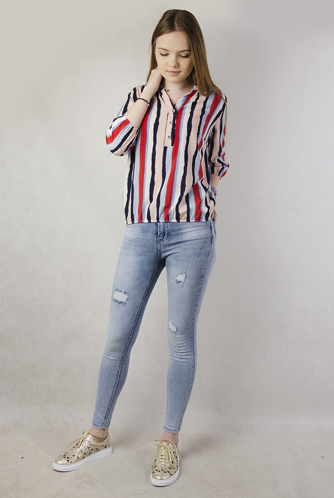 Bluzka w kolorowe paski z rękawem 3/4