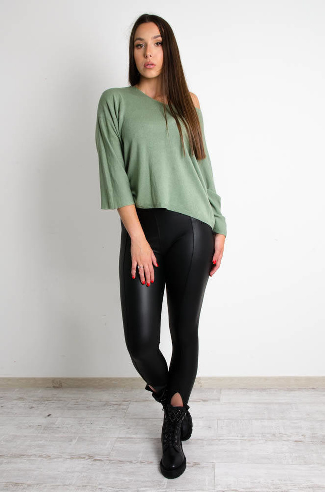 ZIELONY SWETEREK NIETOPERZ Z DEKOLTEM W SEREK