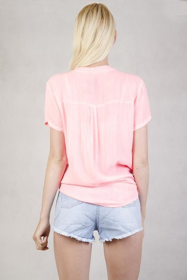 Koszula koralowa na krótki rękaw wiązana