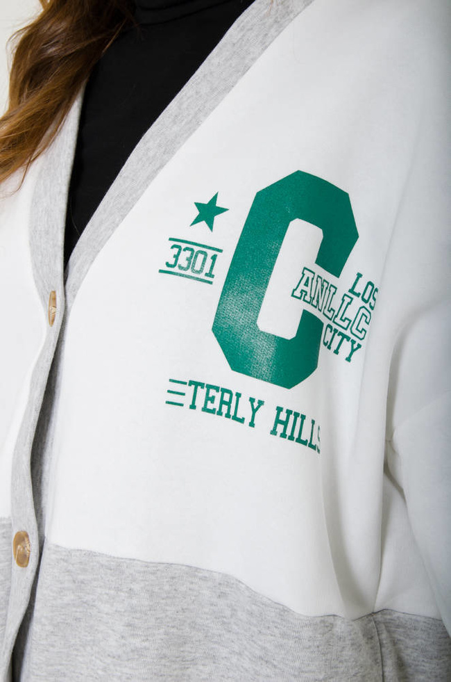 SZARO-BIAŁA BLUZA BEJSBOLÓWKA ZAPINANA NA GUZIKI