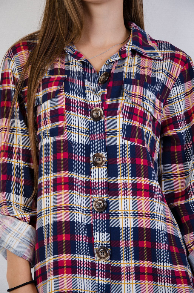 Tunika w kratę zapinana na guziki