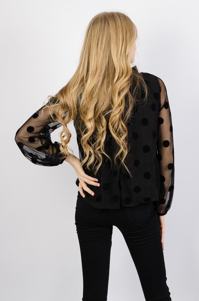 Czarna bluzka z siateczki w grochy