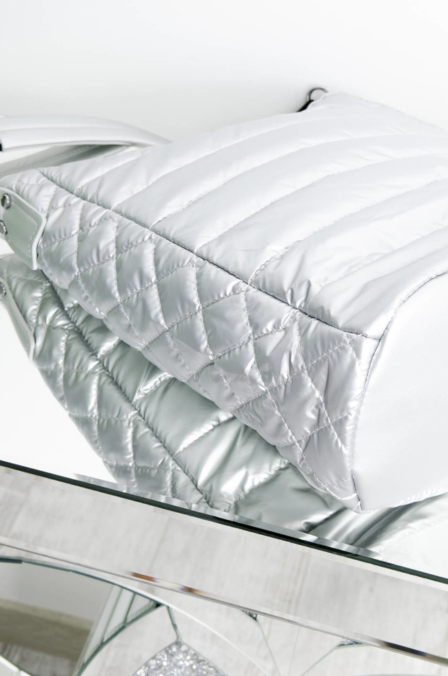 TORBA MATERIAŁOWA PIKOWANA SREBRNA- SHOPPER