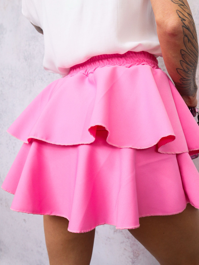 SPÓDNICO-SPODENKI Z FALBANĄ I OZDOBNĄ NASZYWKĄ- RÓŻOWE