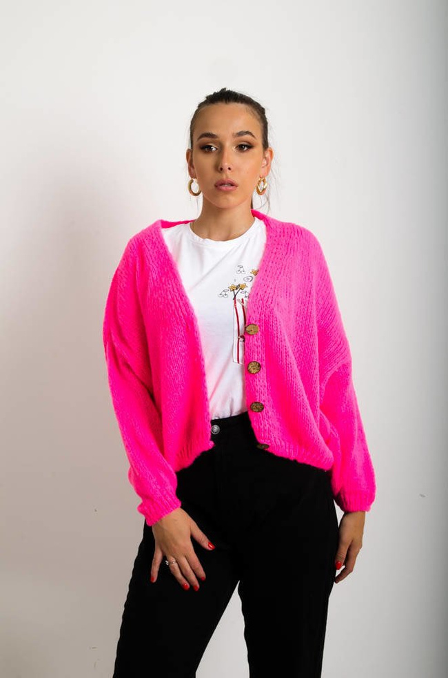 RÓŻOWY KRÓTKI KARDIGAN SWETER ZAPINANY NA GUZIKI
