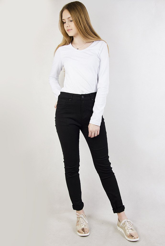 (Rozmiary L-4 XL) Czarne przylegające spodnie z wysokim stanem