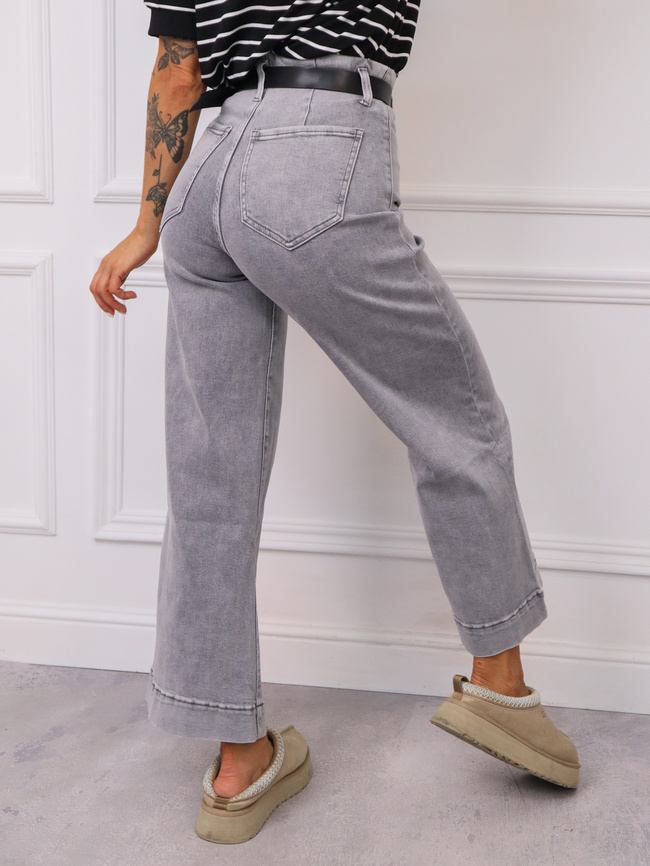 SZARE JEANSOWE SPODNIE Z SZEROKIMI NOGAWKAMI+ PASEK