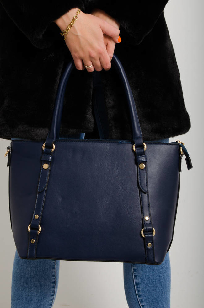 TORBA TYPU SHOPPER Z IMITACJI SKÓRY- GRANATOWA