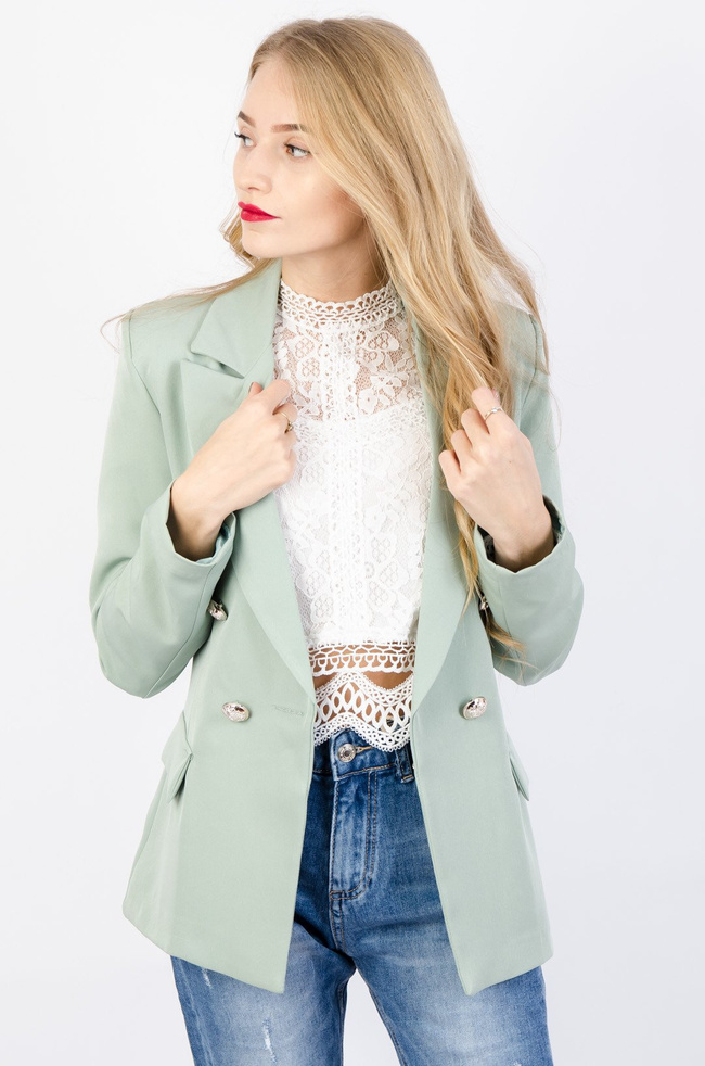 ZIELONA MARYNARKA ZE SREBRNYMI GUZIKAMI 