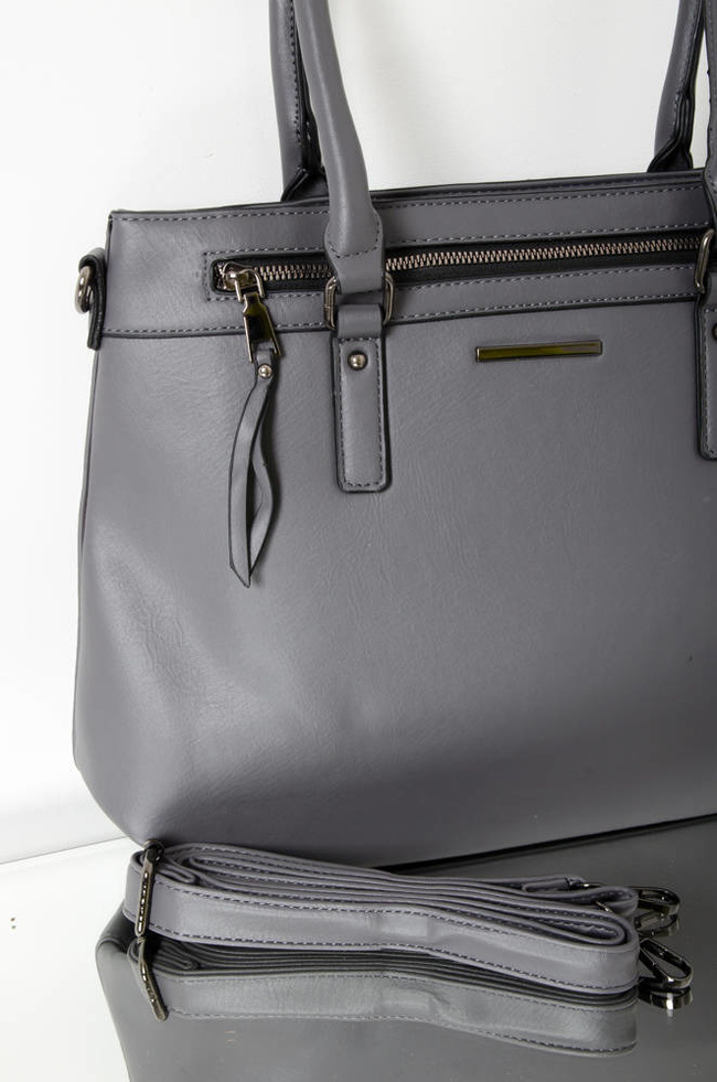 SZARA TOREBKA Z IMITACJI SKÓRY TYPU SHOPPER