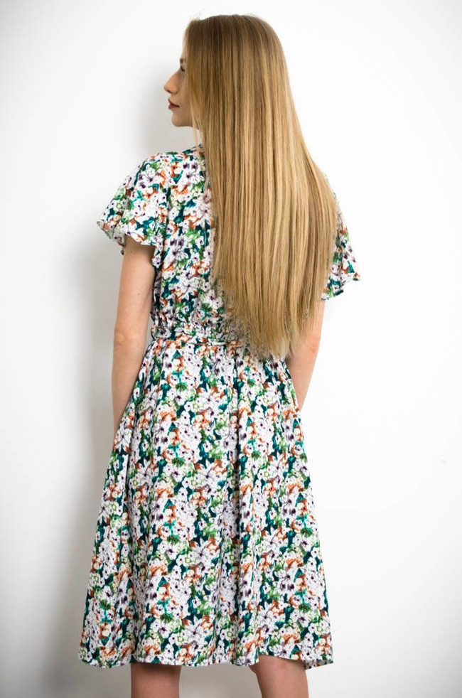 ZIELONA KWIECISTA SUKIENKA Z FALBANKĄ W RĘKAWACH
