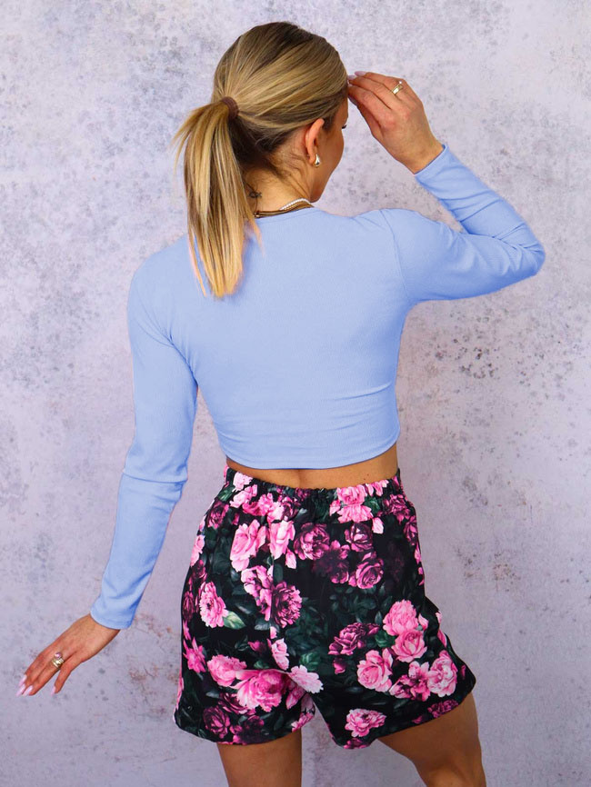 PRĄŻKOWANY TOP Z KORONKĄ- NIEBIESKI