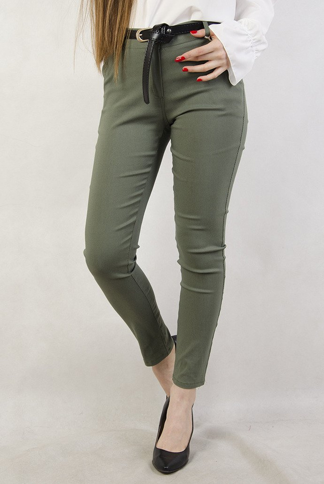 Zielone eleganckie spodnie z paskiem