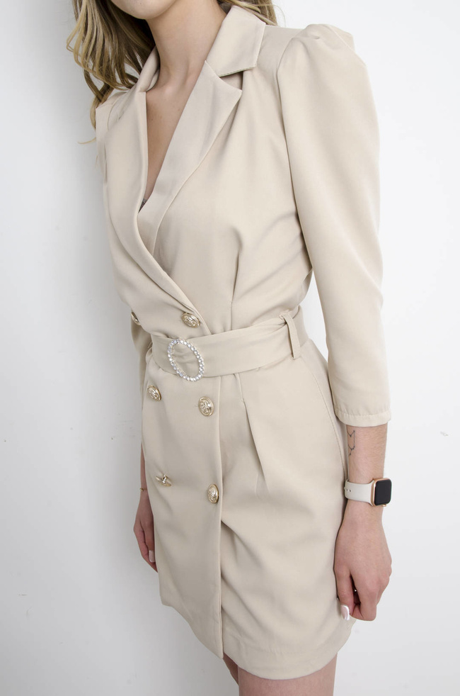 SUKIENKA MARYNARKOWA Z PASKIEM - BEŻOWA