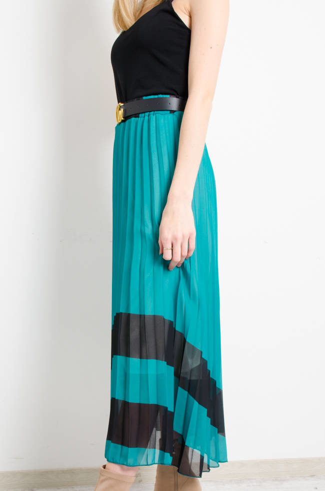 SPÓDNICA PLISOWANA  Z PASKIEM - ZIELONA