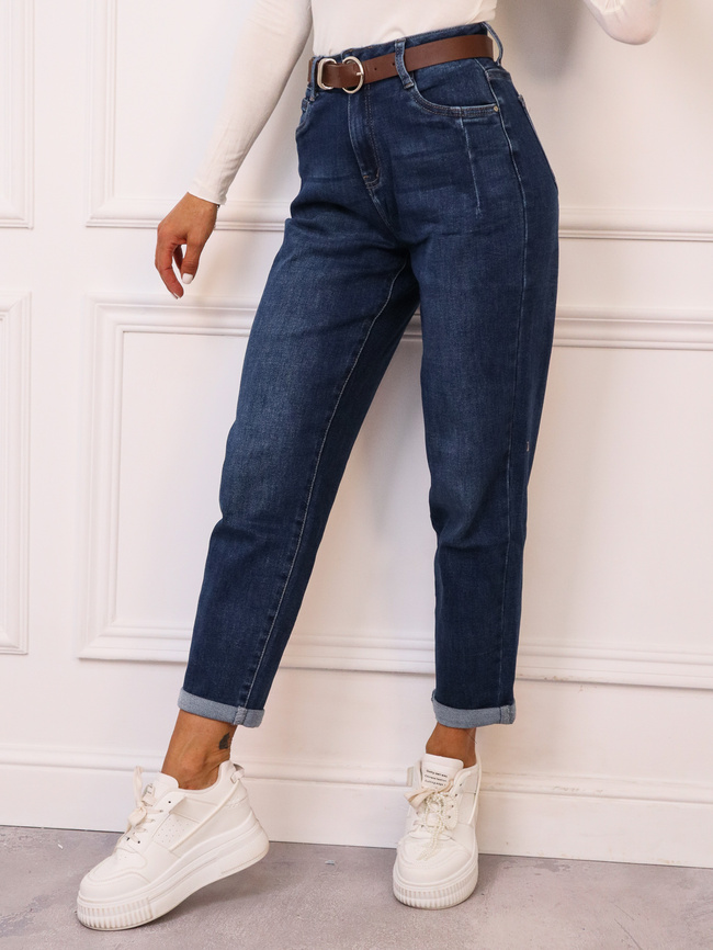 SPODNIE JEANSOWE Z PRESZYCIAMI PRZY KIESZENIACH- CIEMNY JEANS