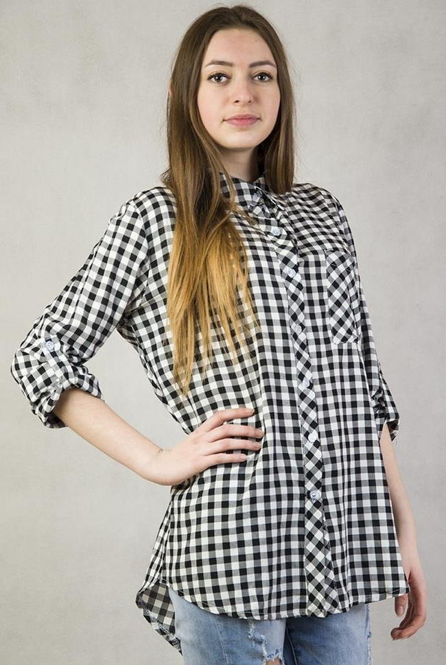 Asymetryczna Koszula w czarno-białą kratę