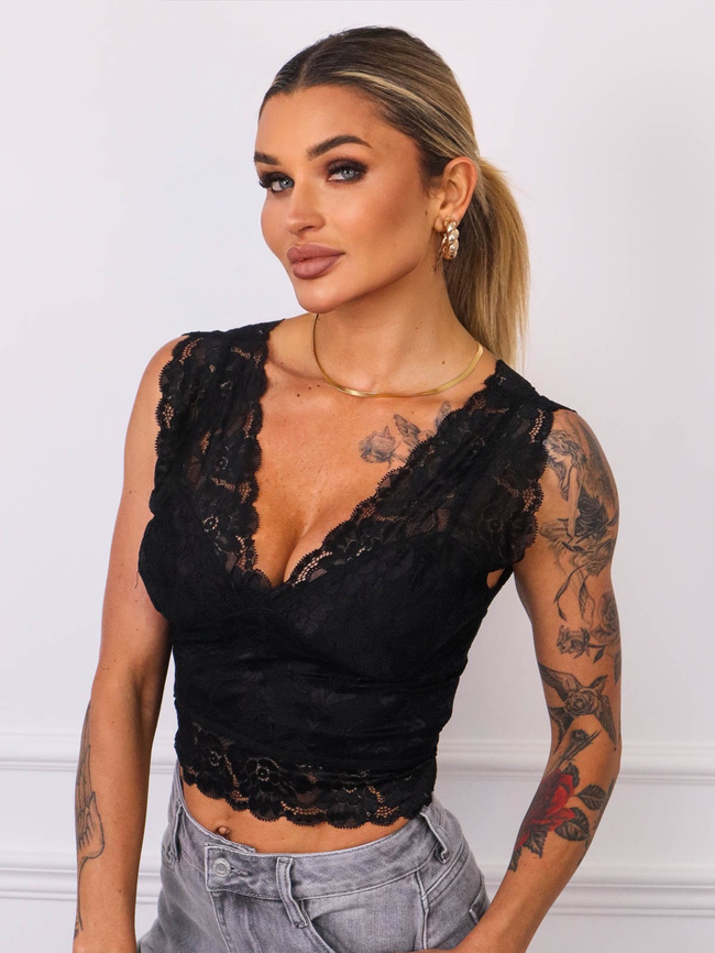 TOP KORONKOWY NA SZEROKICH RAMIĄCZKACH- CZARNY