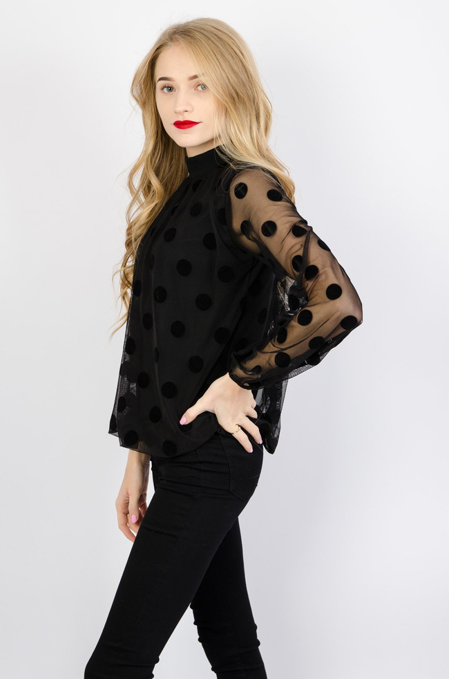 Czarna bluzka z siateczki w grochy