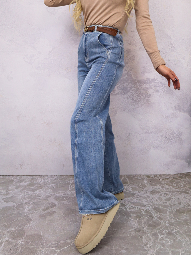 SPODNIE JEANSOWE Z SZEROKIMI NOGAWKAMI I PRZESZYCIAM