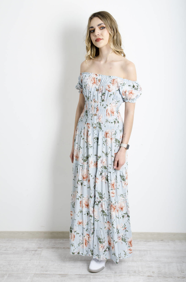 SUKIENKA MAXI W KWIATY - NIEBIESKA