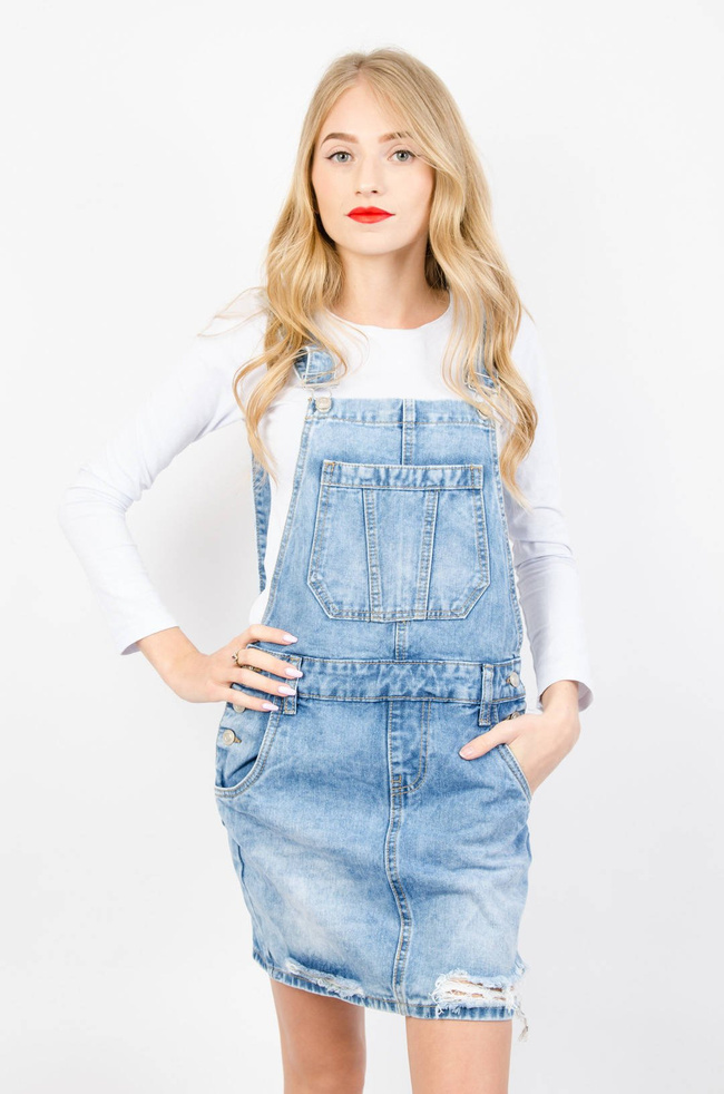 JEANSOWA OGRODNICZKA Z SZARPANIEM