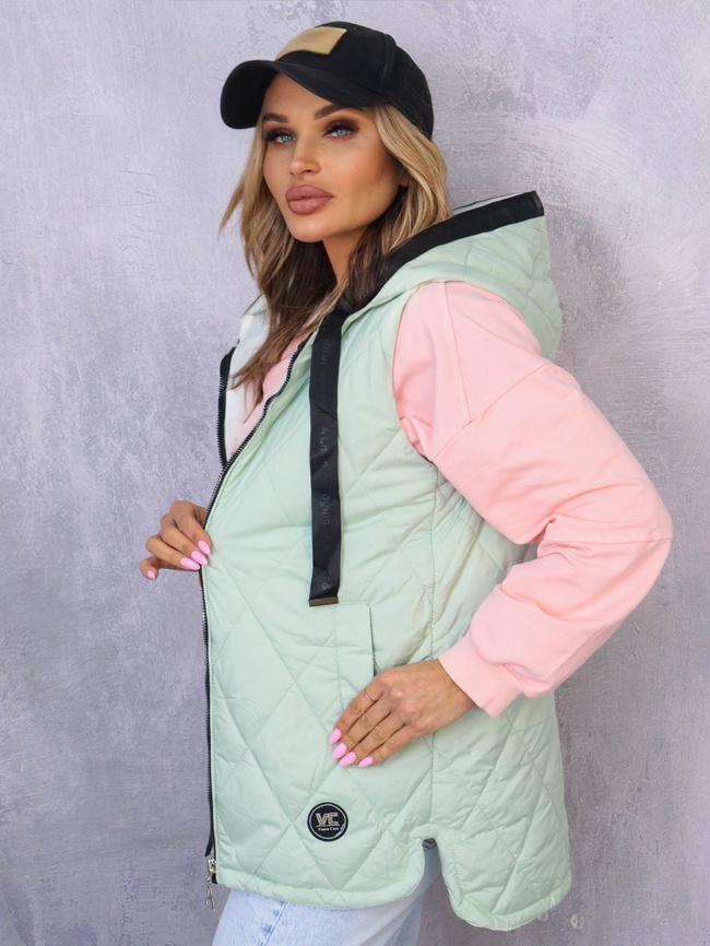 PIKOWANA KAMIZELKA ASYMETRYCZNA Z NASZYWKĄ- ZIELONA