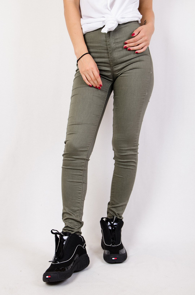 Zielone spodnie skinny jeans z wysokim stanem