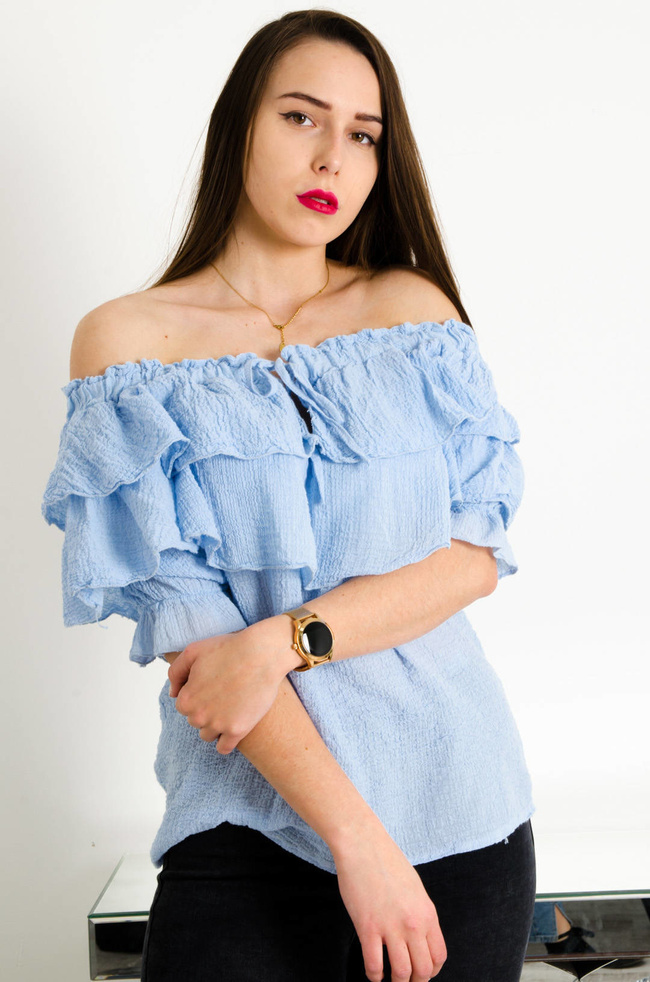 NIEBIESKA MUŚLINOWA BLUZKA HISZPANKA