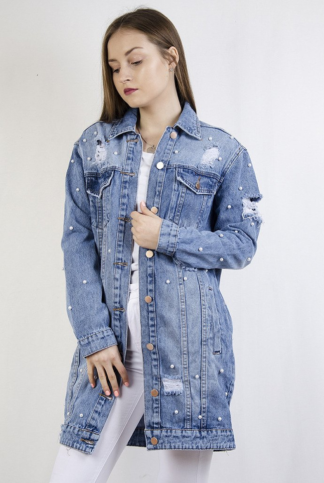 Kurtka jeansowa z perełkami