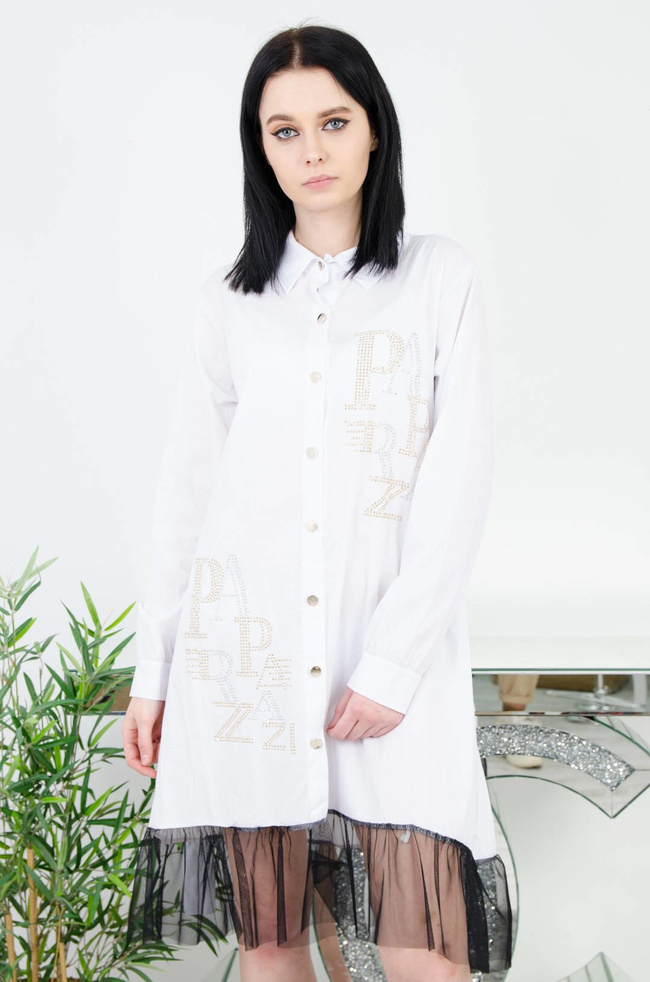 BIAŁA KOSZULOWA SUKIENKA Z TIULEM