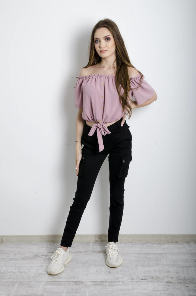 BLUZKA HISZPANKA Z WIĄZANIEM -RÓŻOWA