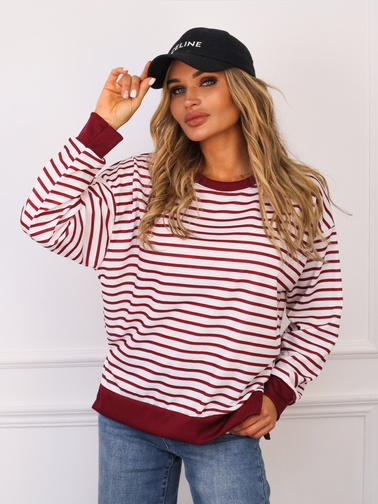 BLUZA BAWEŁNIANA OVERSIZE W PASKI -BORDOWA