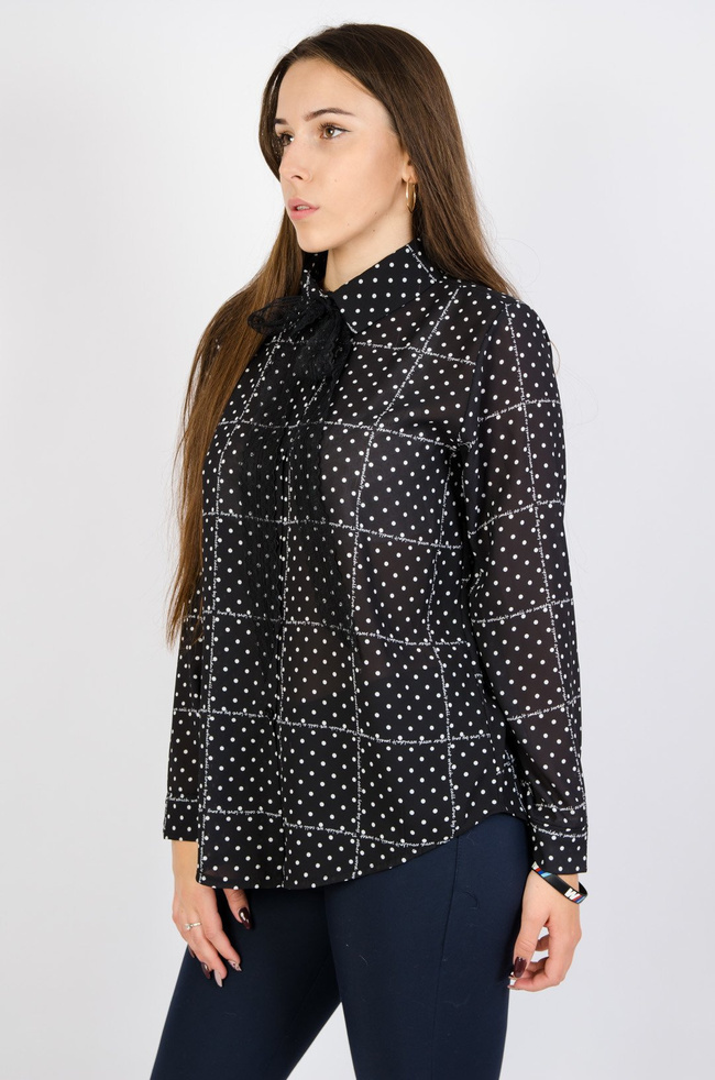 Czarna koszula mgiełka w białe kropki