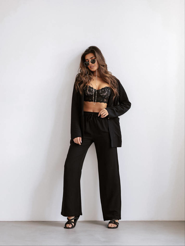 LNIANY KOMPLET MARYNARKA+ SPODNIE- CZARNY